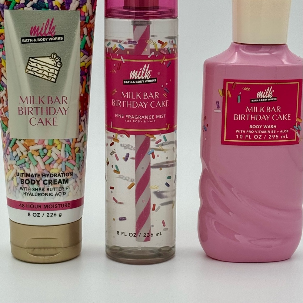Bath & Body Works Milk Bar Birthday Cake Gift Set Limited Edition Body Care NWT - Picture 4 of 6